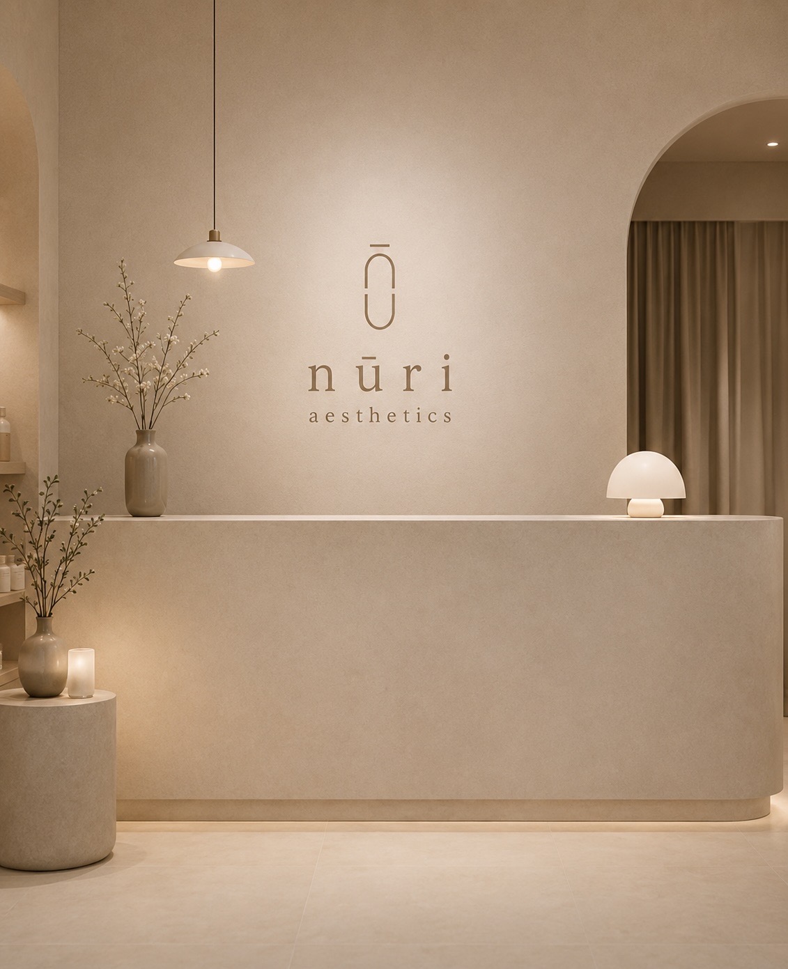 nūri aesthetics reception — warm, calm boutique studio